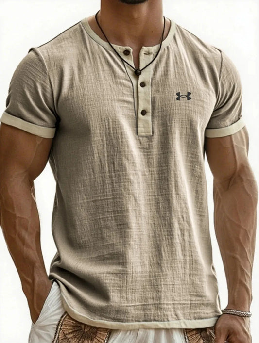 Cotton Linen Henley Shirt