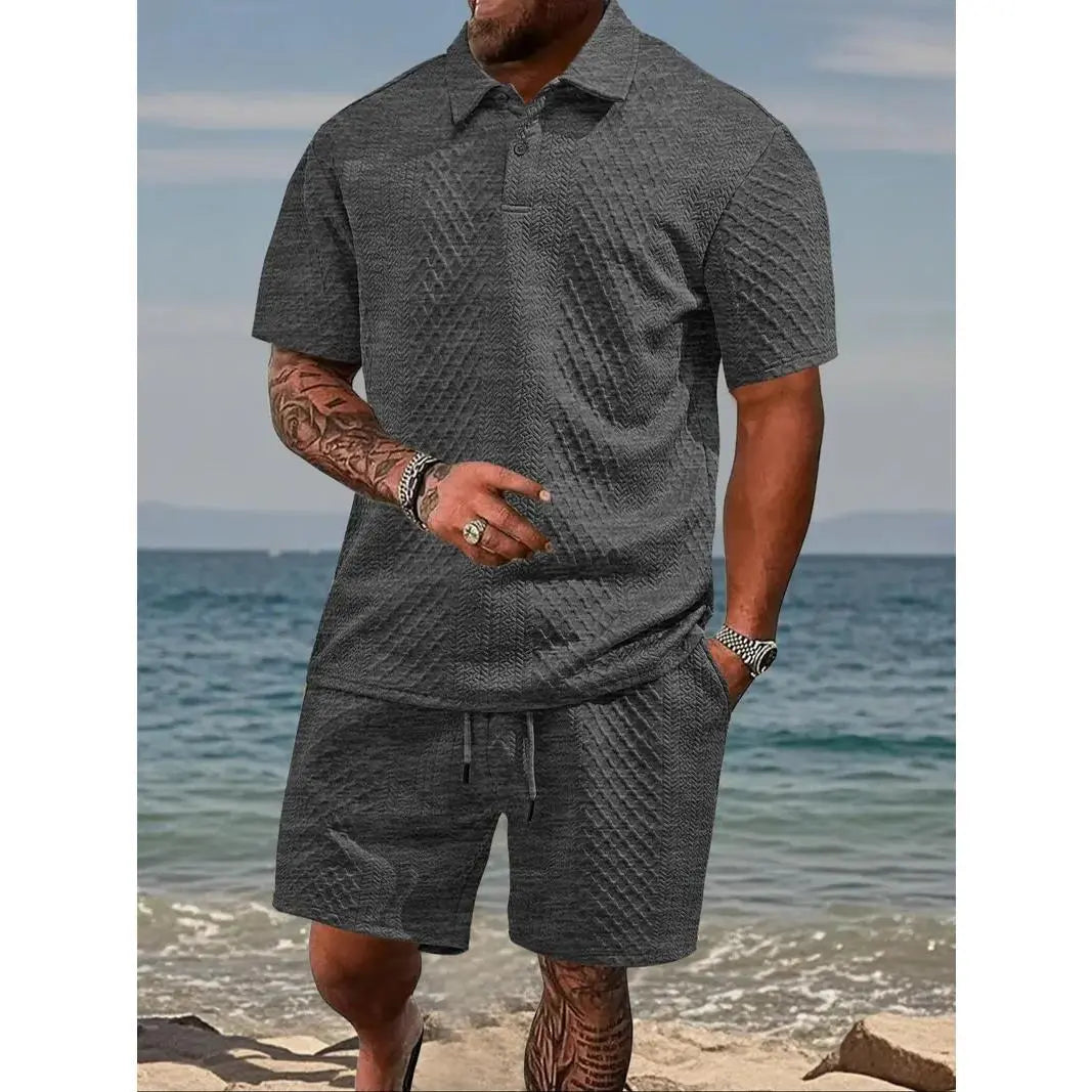 Sherlly Men's Solid Polo Shirt & Drawstring Shorts Set - Casual & Comfortable