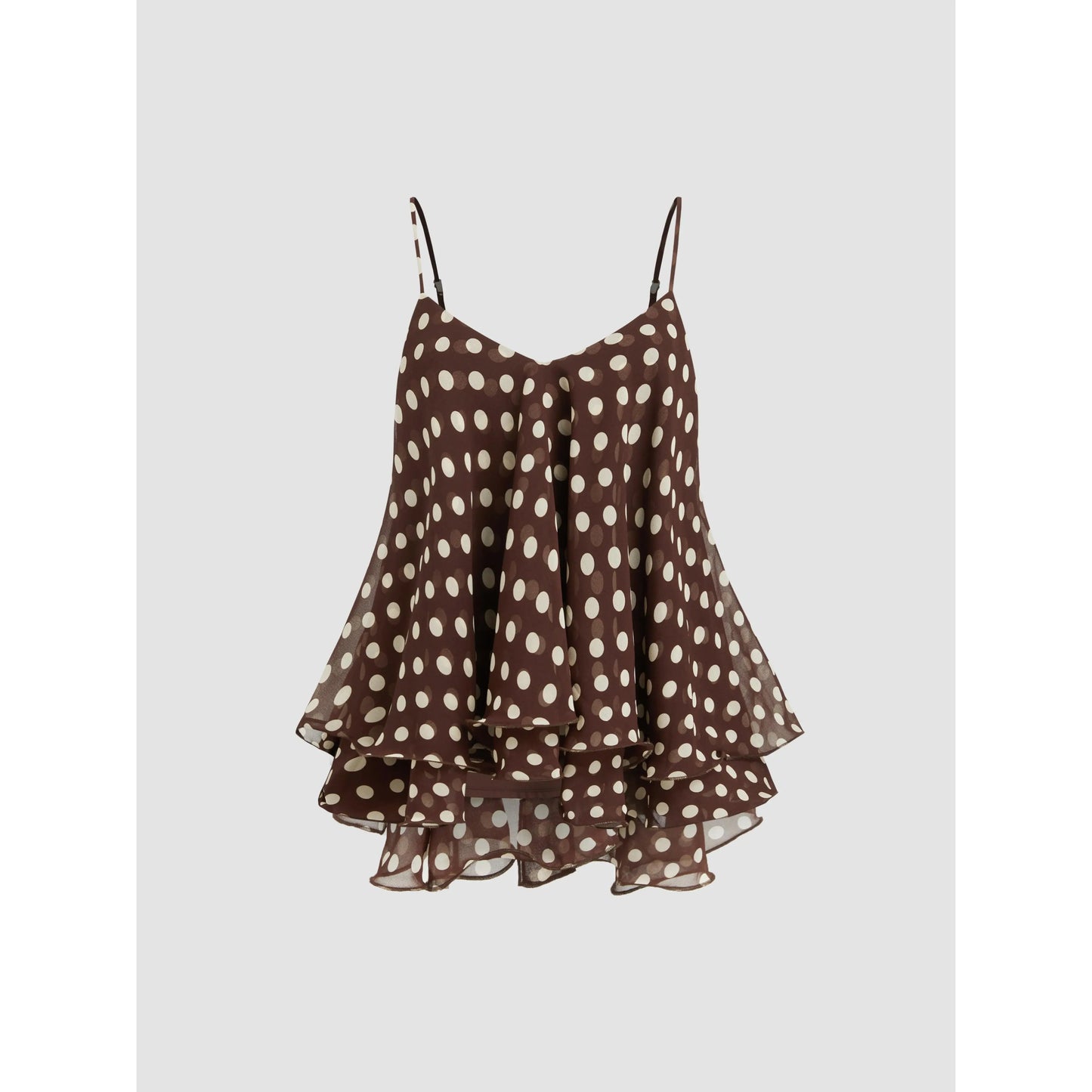 Cider Ruffle Hem Knotted Layered Mesh Cami Top
