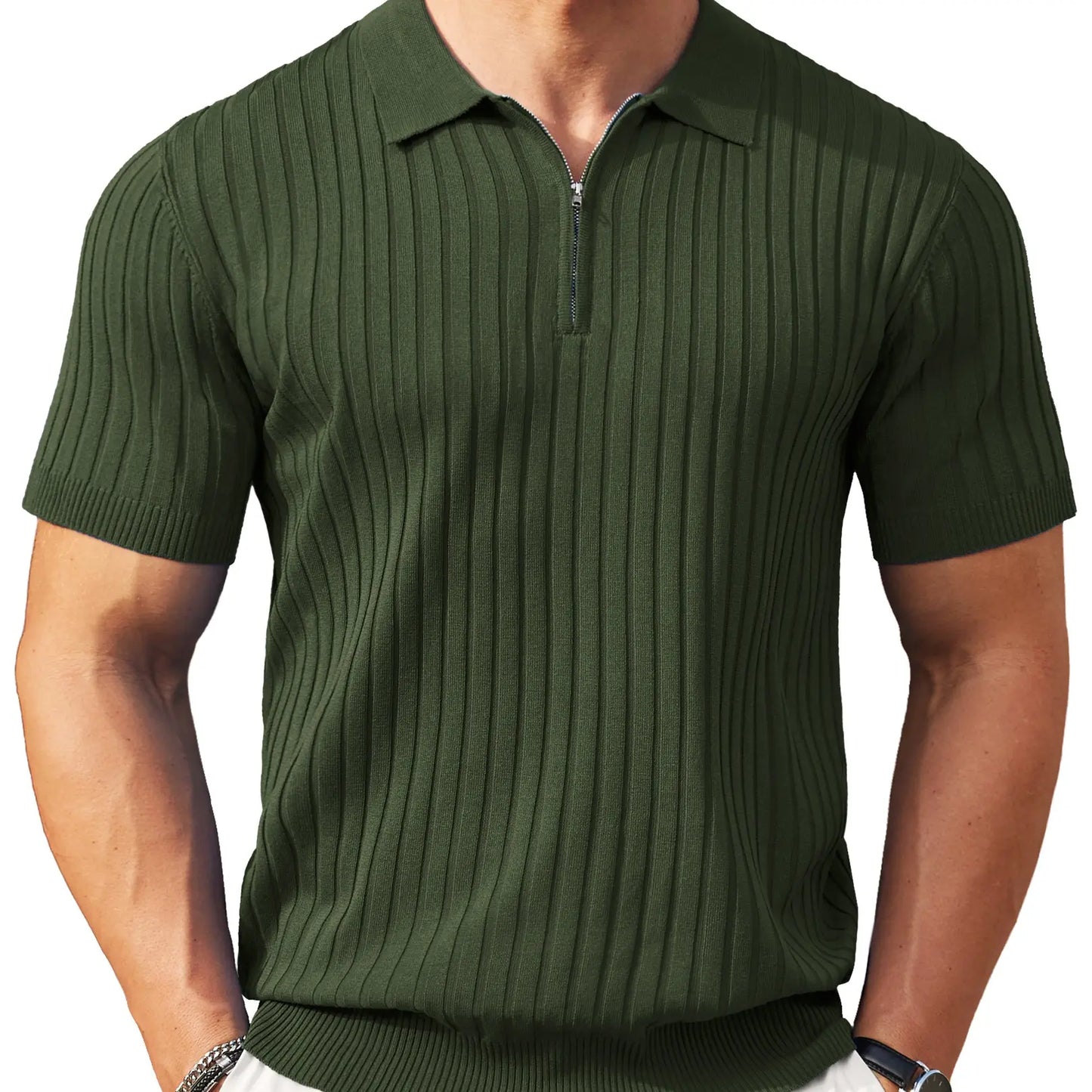 COOFANDY Men's Zipper Polo Shirt - Casual Golf T-Shirt