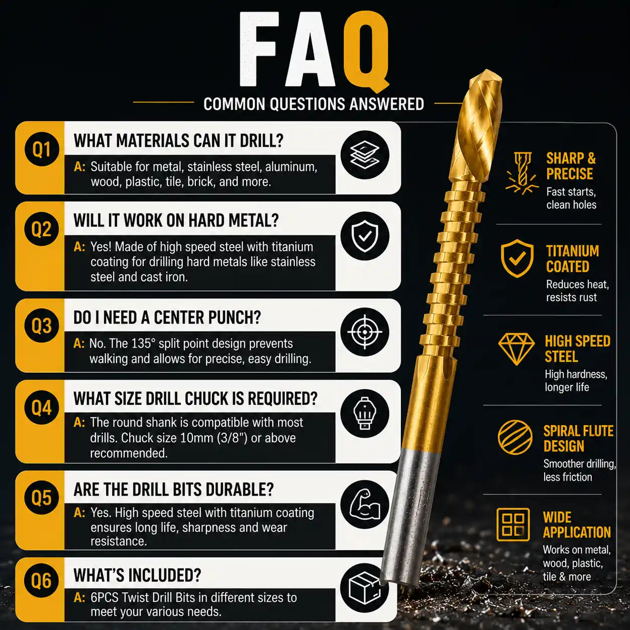 Metalworking Ldeal For Drilling,Titanium-Plated High Speed Steel Drill Bits Set for,Screwing,Boring,Carving,Cutting & Polishing.