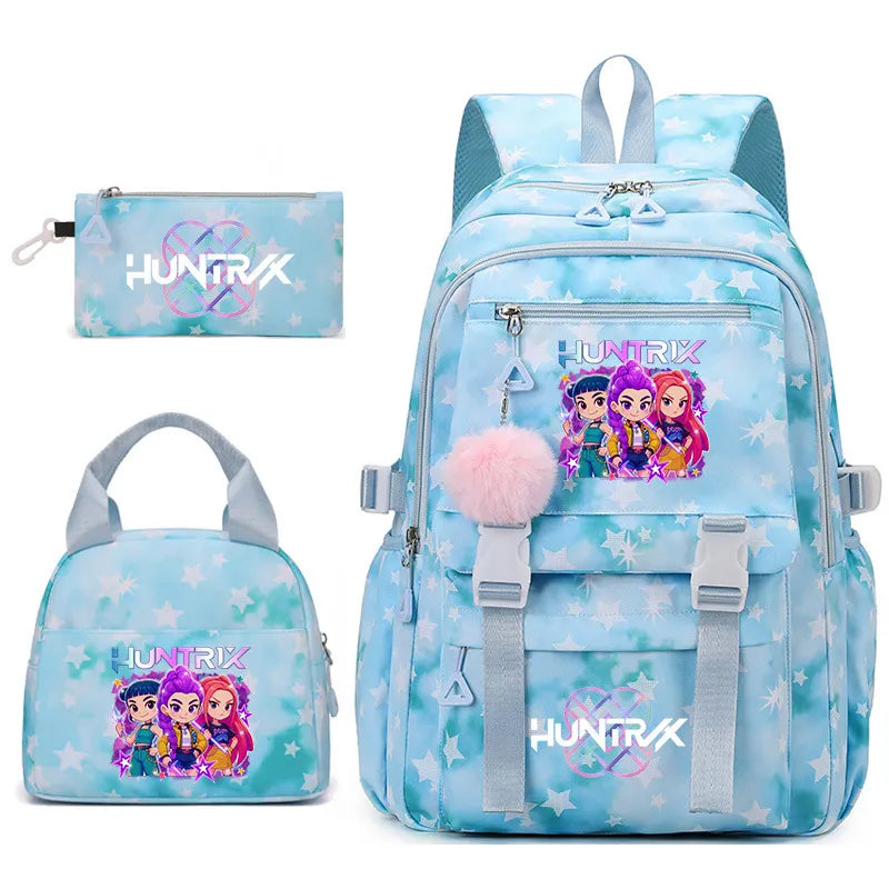 3-Piece School Backpack Set for Girls Teens, Back to School Pink Star Backpack with Lunch Bag Pencil Pouch, 15.6in Laptop Bag, Cute Cartoon Anime Style Shoulder Bag for Girls, Back to School Travel Birthday Gift