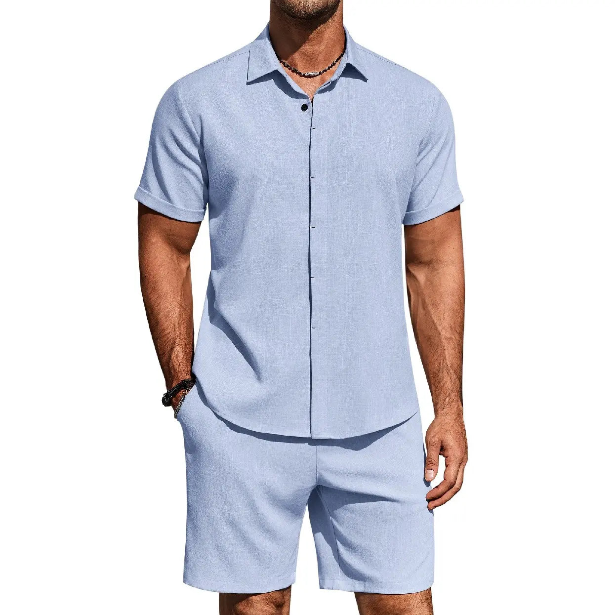 Sherlly Men's Summer Beach Outfit - Linen Shirt & Shorts Set