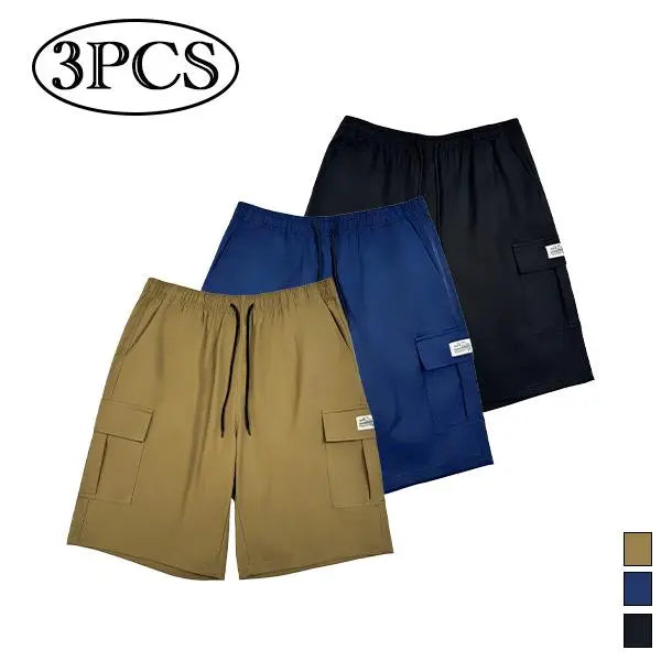 3-Piece Men's Shorts Set - Casual Brown, Black & Green