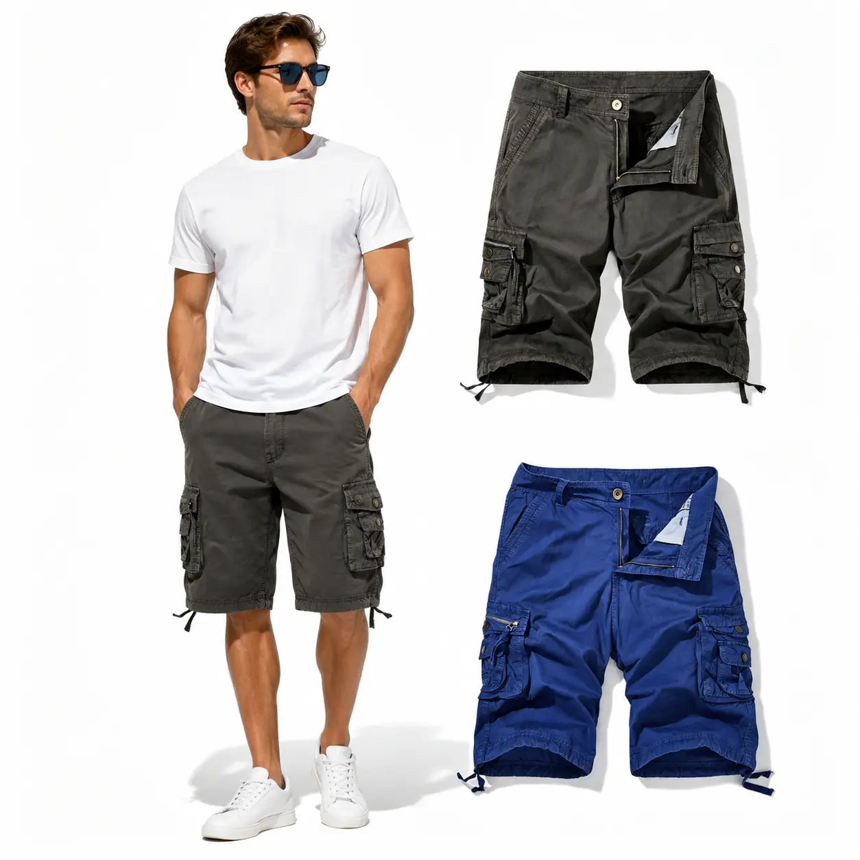 #SummerVibes Men's large-size summer cargo shorts with loose fit, mid-length, and multiple pockets for casual wear Fabric Menswear Pants Cotton Hem Trouser Zipper pants men,summerwins
