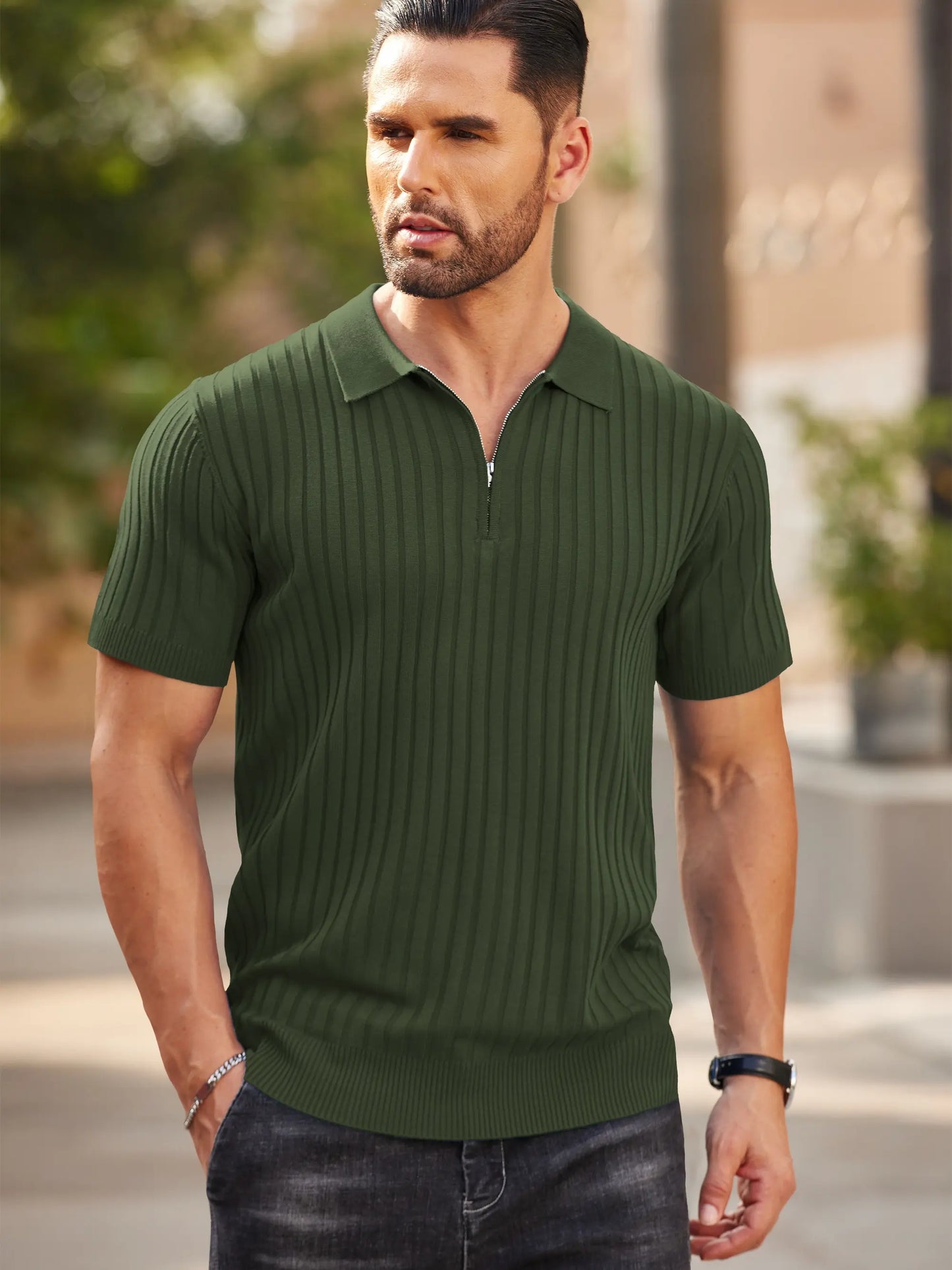 COOFANDY Men's Zipper Polo Shirt - Casual Golf T-Shirt