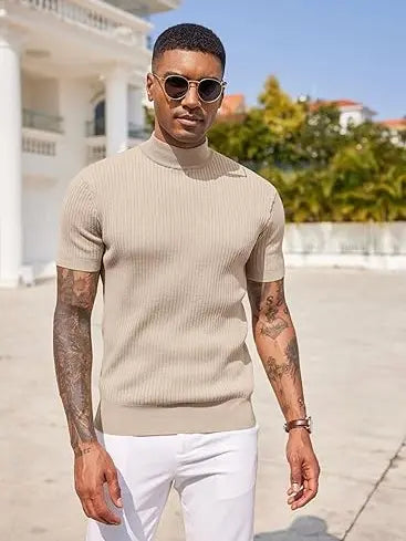 Sherlly Men's Short Sleeve Mock Turtleneck Sweater