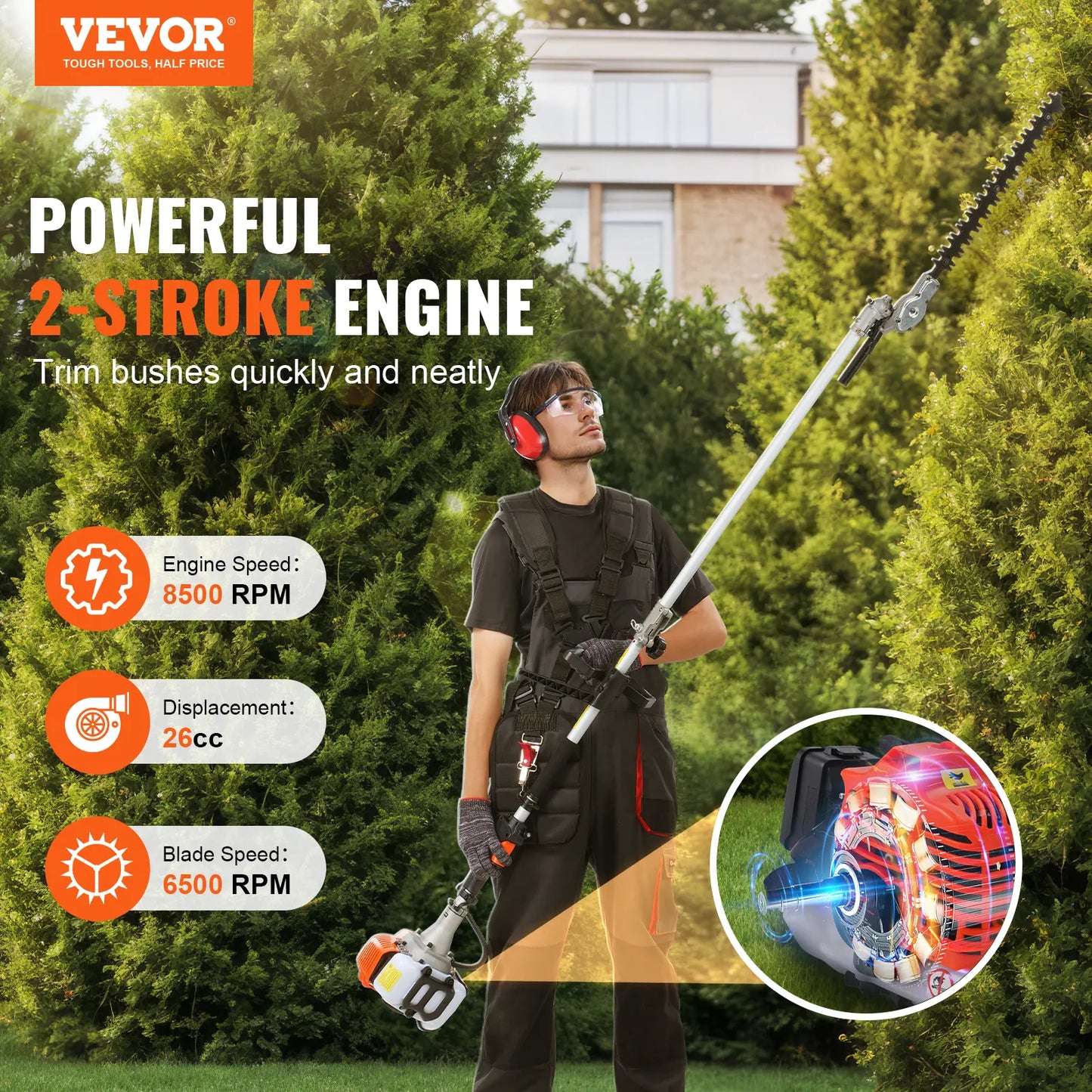 VEVOR Multi-Functional Gas Hedge Trimmer & Lawn Tools