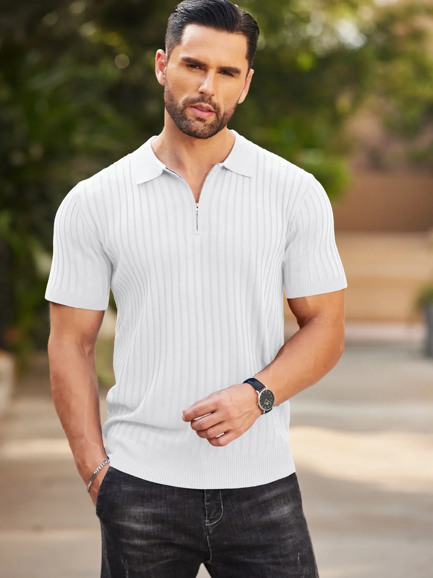 COOFANDY Men's Zipper Polo Shirt - Casual Golf T-Shirt