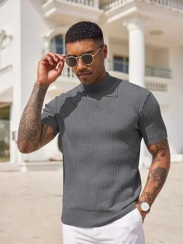 Sherlly Men's Short Sleeve Mock Turtleneck Sweater
