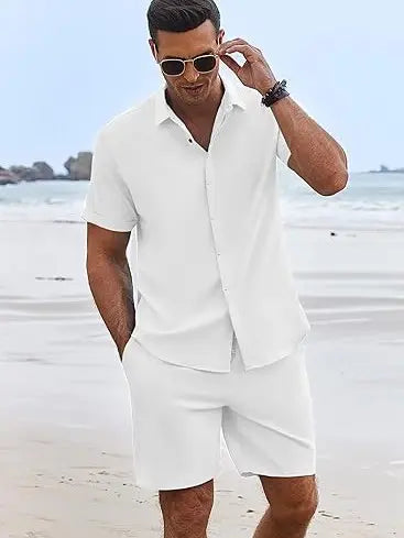 Sherlly Men's Summer Beach Outfit - Linen Shirt & Shorts Set