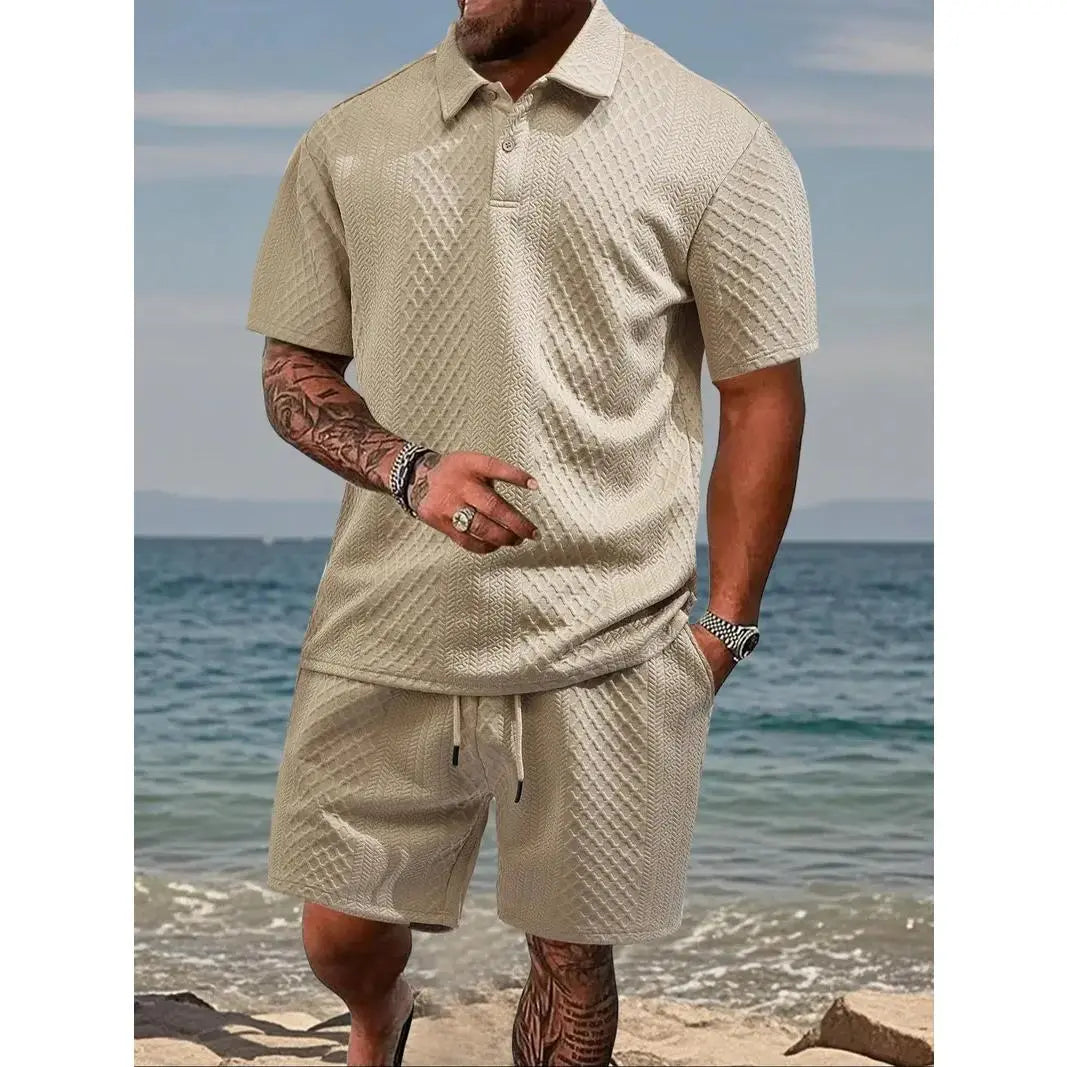 Sherlly Men's Solid Polo Shirt & Drawstring Shorts Set - Casual & Comfortable