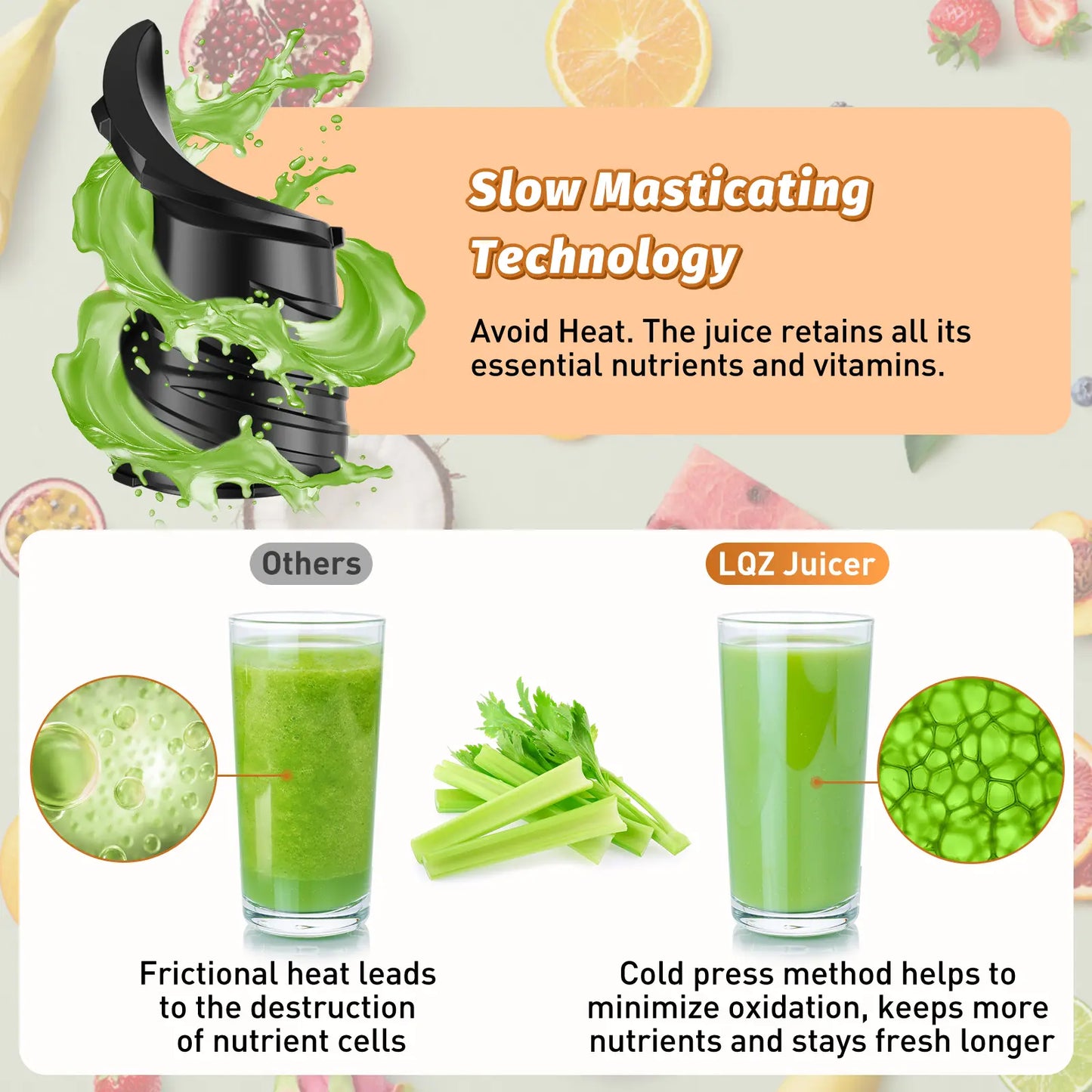 350W Cold Press Juicer - High Juice Yield & Easy Clean