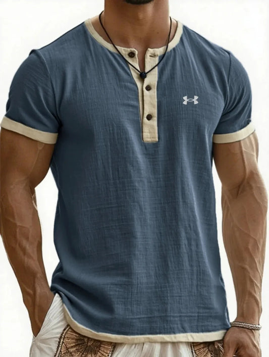 Cotton Linen Henley Shirt