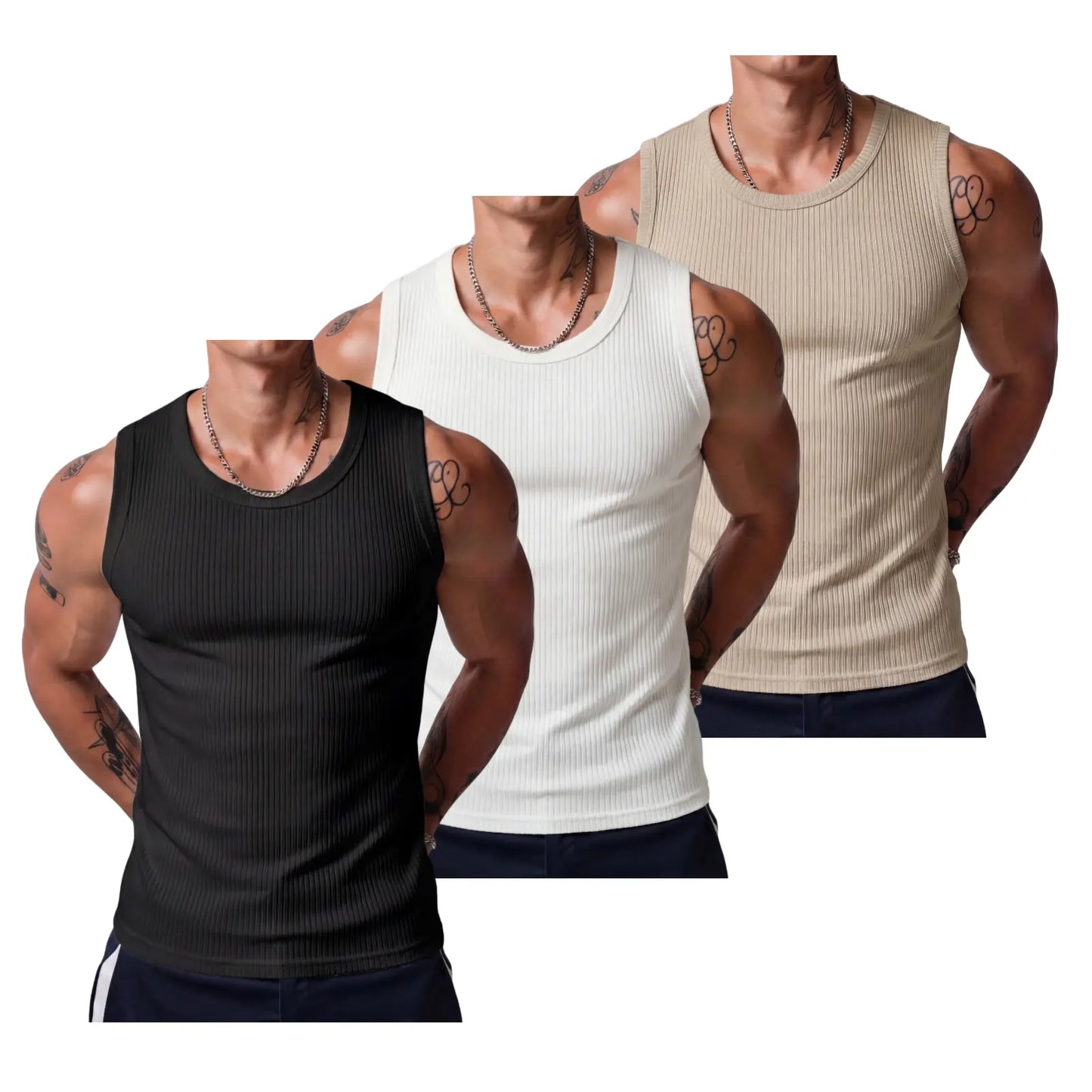 Sherlly Men's Wide Strap Ribbed Tank Top for Gym & Casual