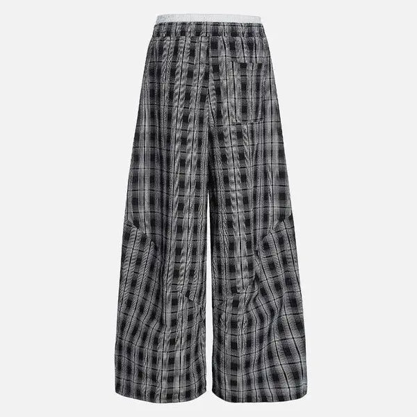 Sherlly Baggy Plaid Barrel Double Waist Sweatpants