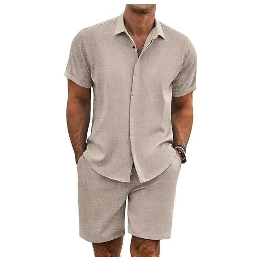 Sherlly Men's Summer Beach Outfit - Linen Shirt & Shorts Set