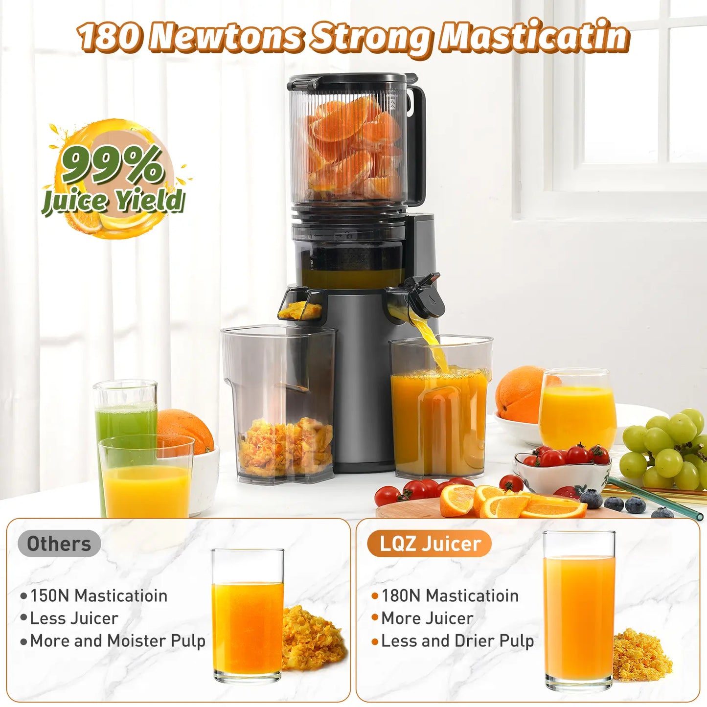 350W Cold Press Juicer - High Juice Yield & Easy Clean