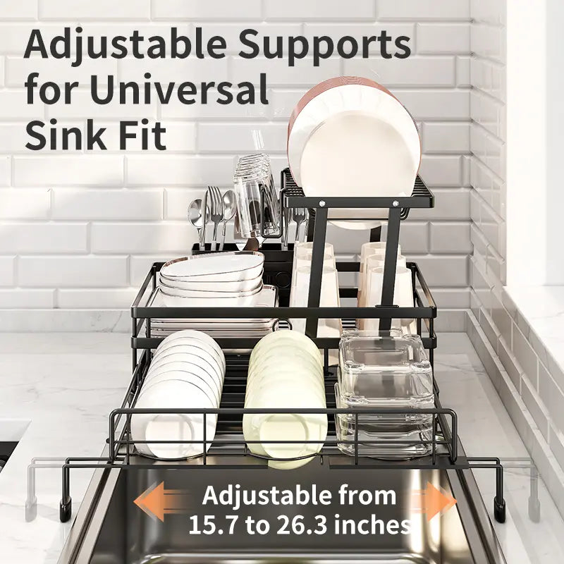 Foldable Pull-Out Dish Drying Rack - Space Saving Organizer