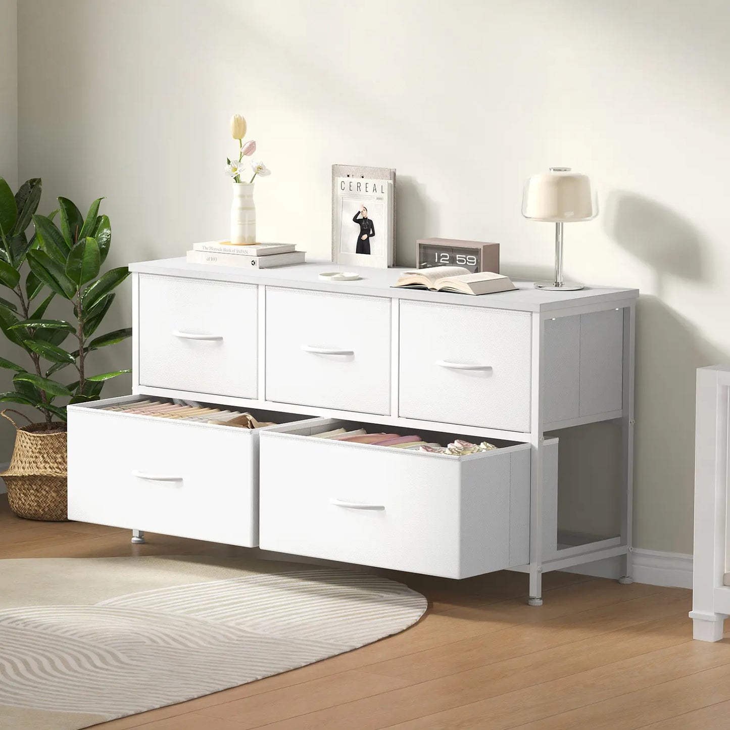 Organizer Storage 5 Drawer Chest with Fabric Bins for Bedroom