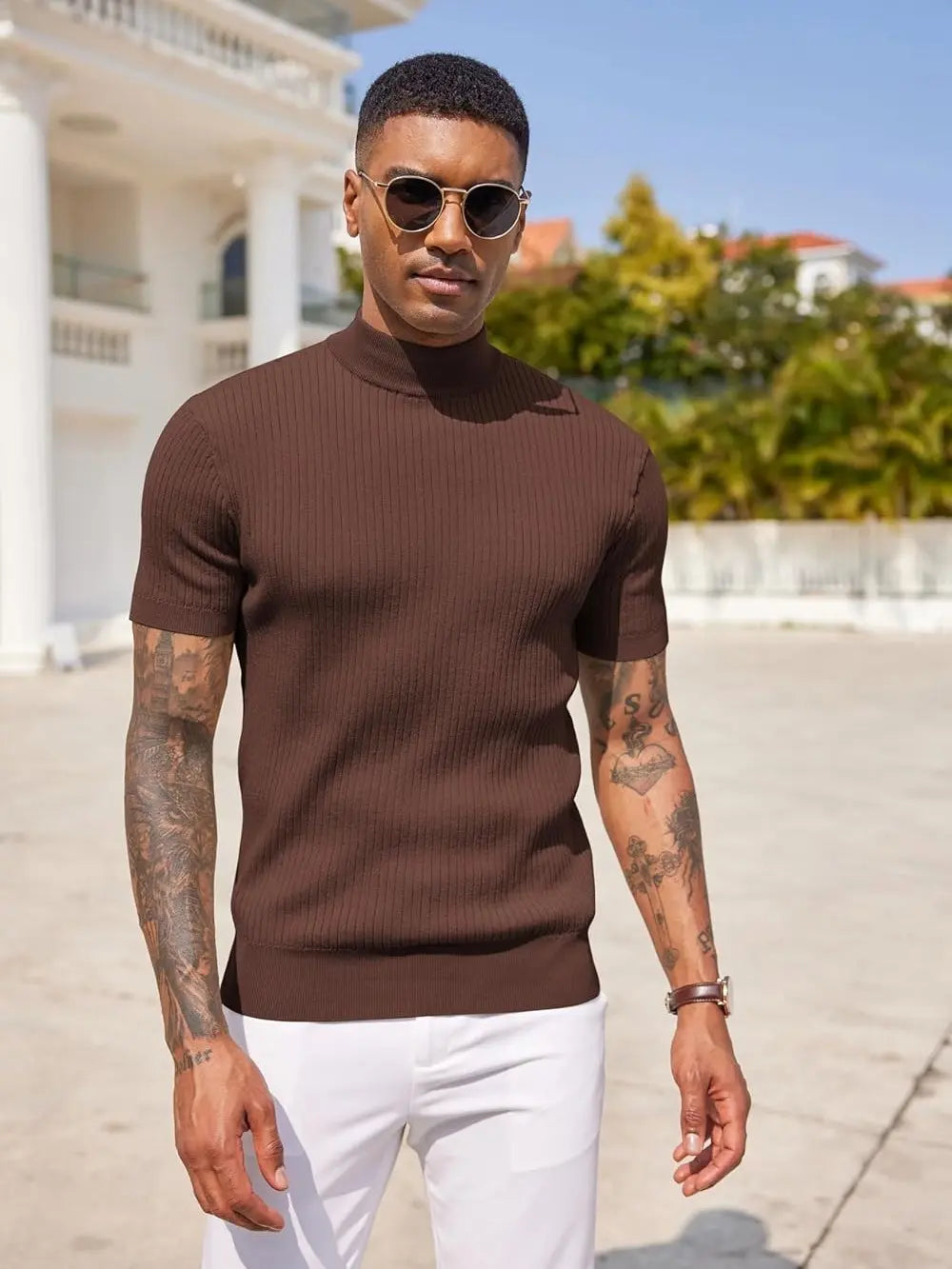 Sherlly Men's Short Sleeve Mock Turtleneck Sweater