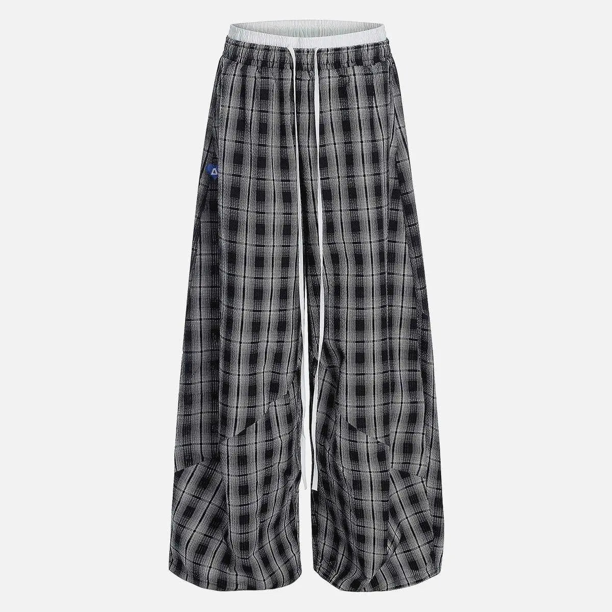 Sherlly Baggy Plaid Barrel Double Waist Sweatpants