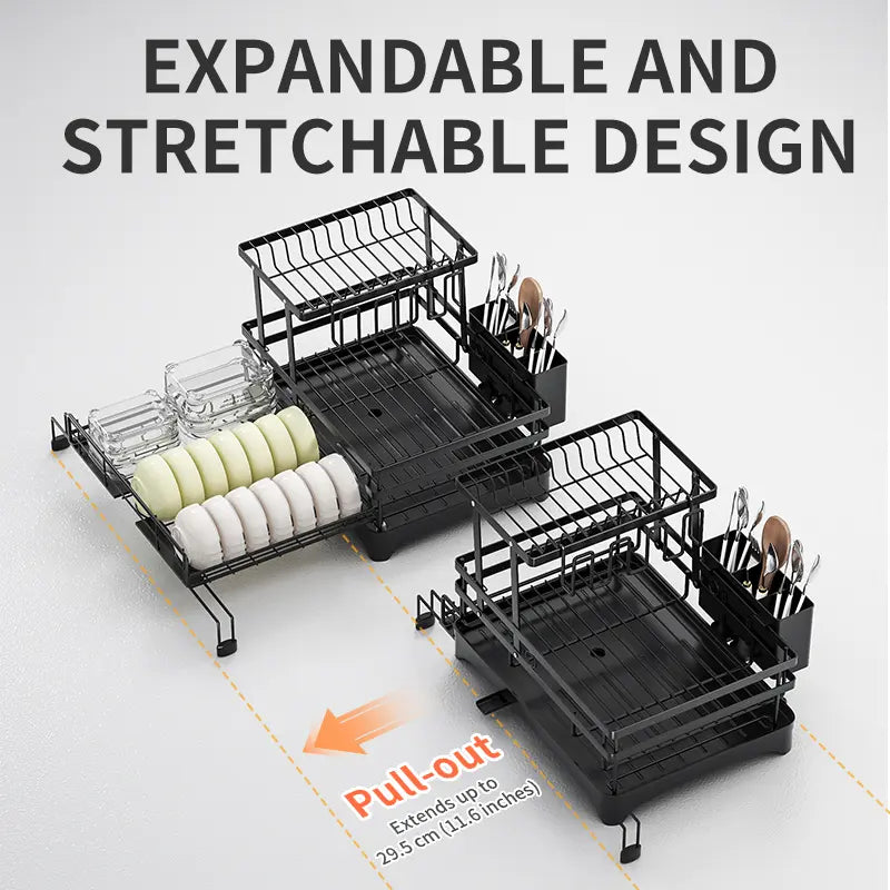 Foldable Pull-Out Dish Drying Rack - Space Saving Organizer