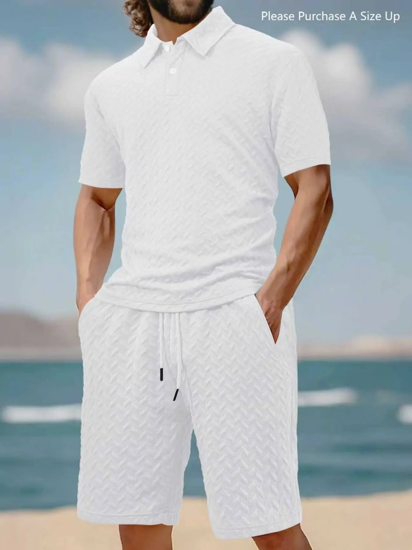 Men's Solid Polo Shirt & Drawstring Waist Shorts Set