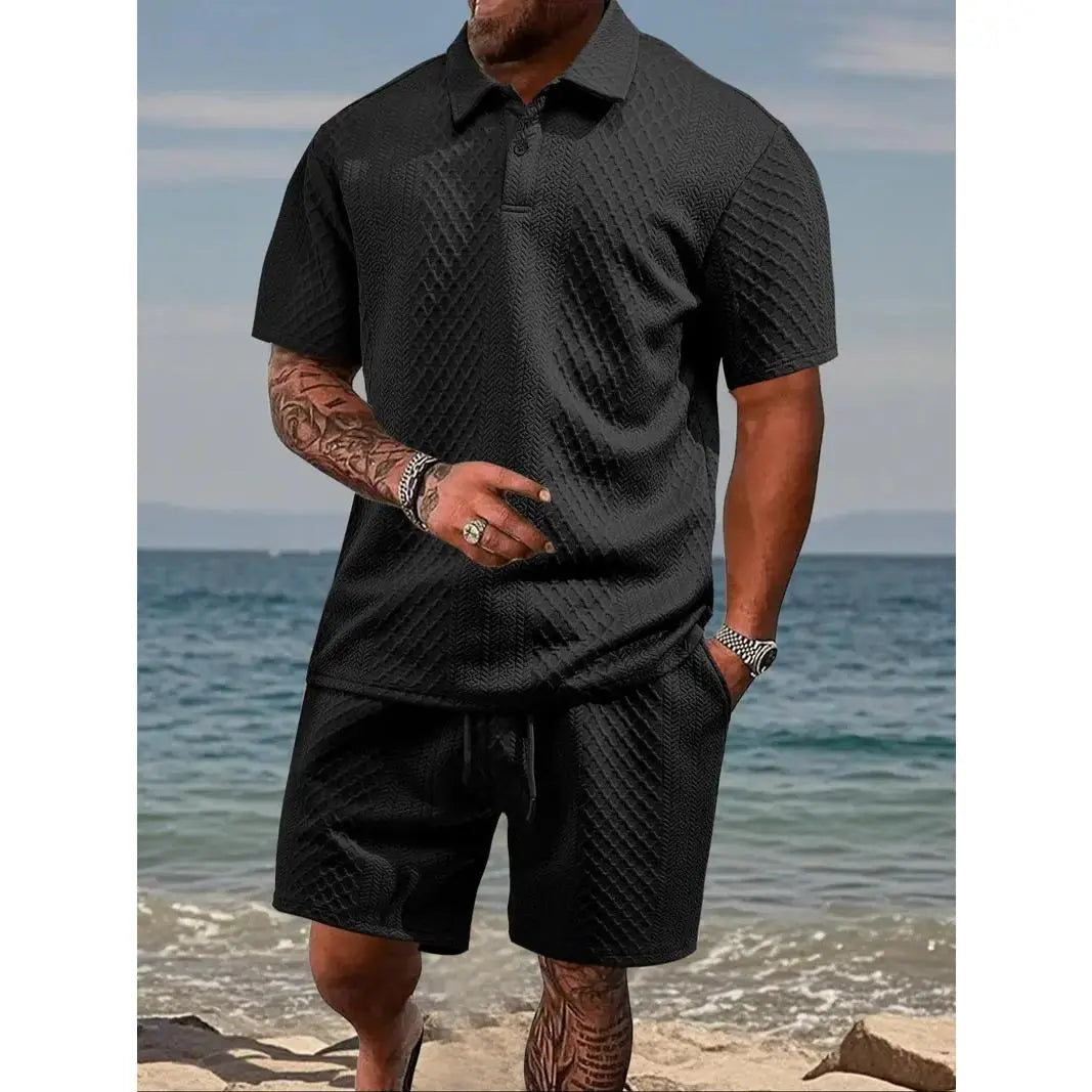 Sherlly Men's Solid Polo Shirt & Drawstring Shorts Set - Casual & Comfortable