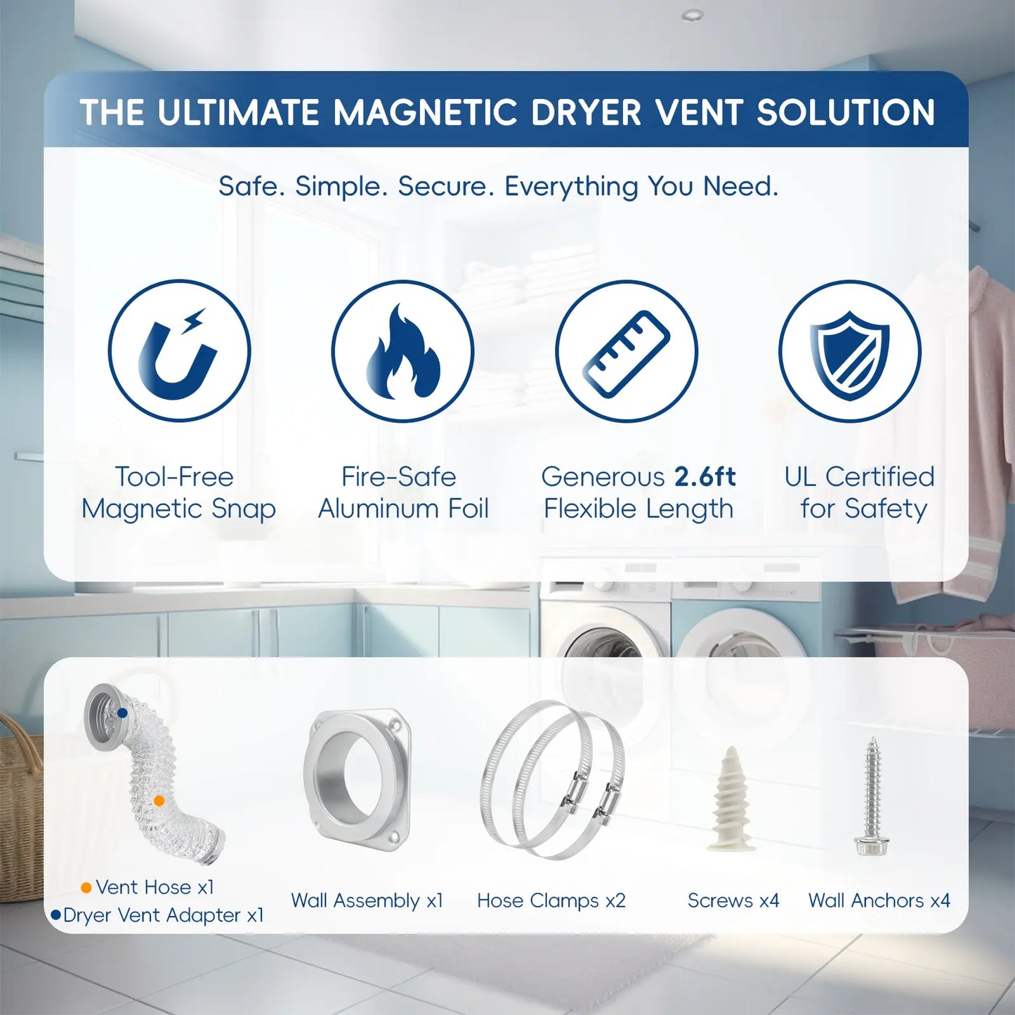 Magnetic Dryer Vent Connector Kit 4-Inch Flexible Hose