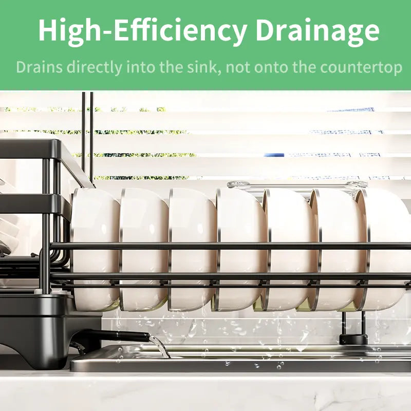 Foldable Pull-Out Dish Drying Rack - Space Saving Organizer