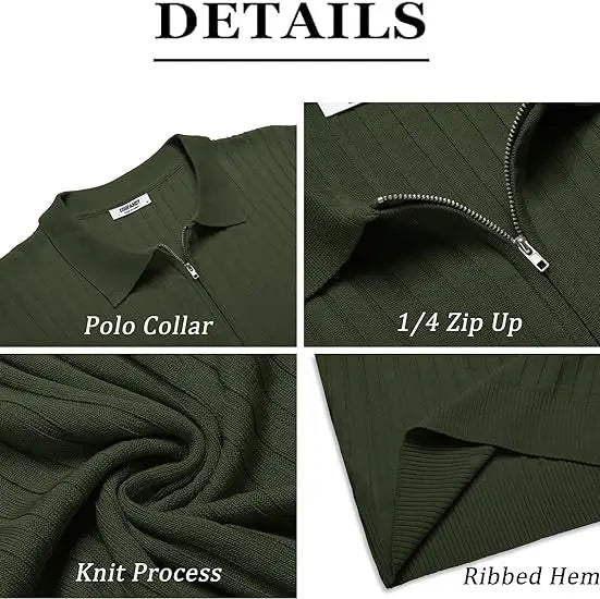 COOFANDY Men's Zipper Polo Shirt - Casual Golf T-Shirt