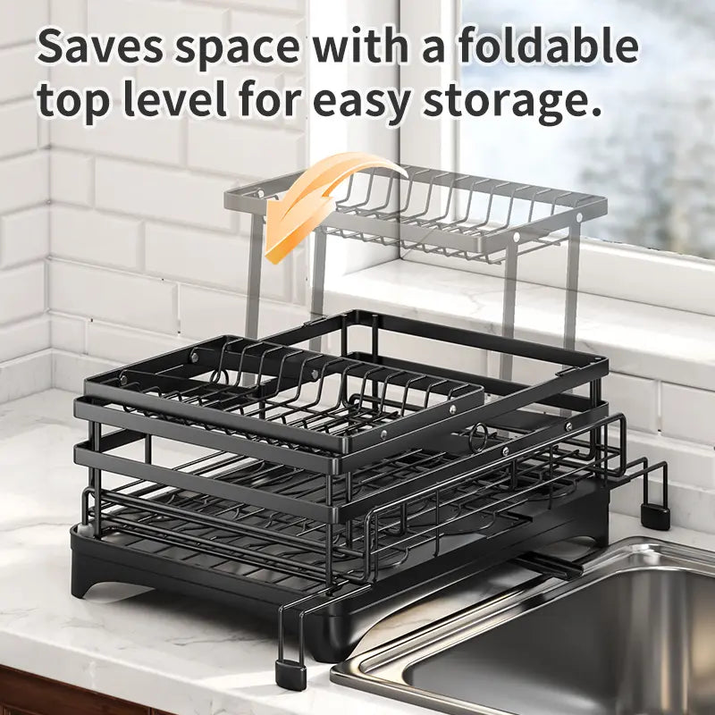 Foldable Pull-Out Dish Drying Rack - Space Saving Organizer