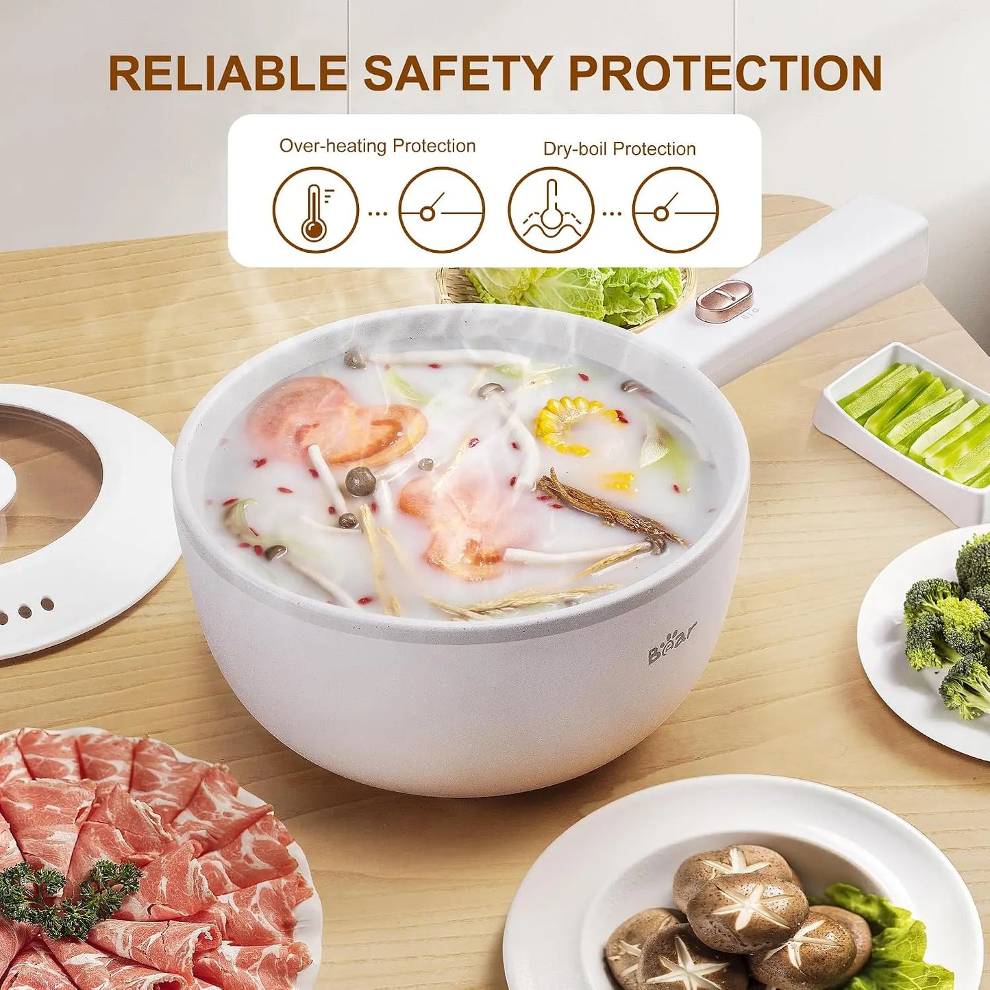 Bear Hot Pot Electric 2L Multifunctional Portable Cooker 1000W