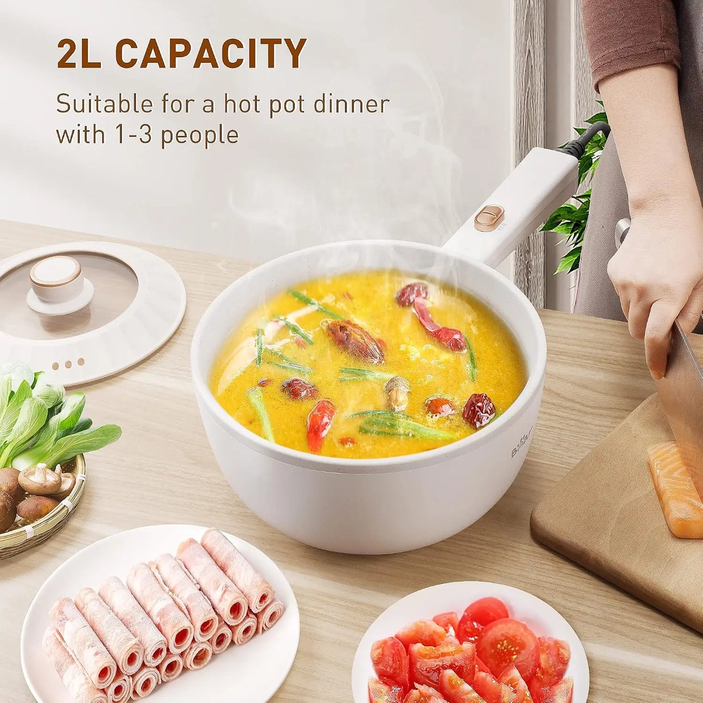 Bear Hot Pot Electric 2L Multifunctional Portable Cooker 1000W