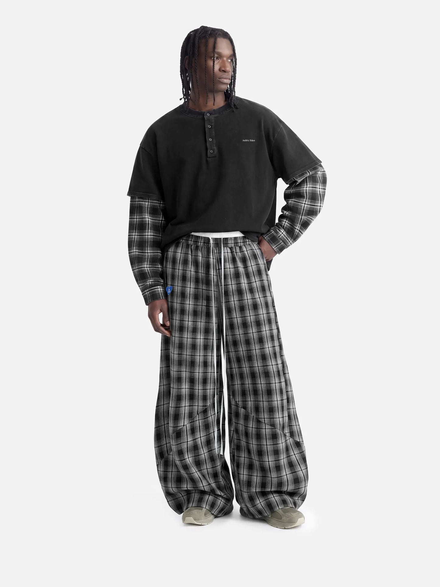 Sherlly Baggy Plaid Barrel Double Waist Sweatpants