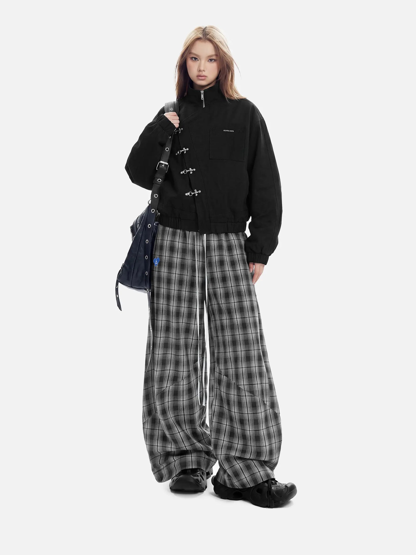 Sherlly Baggy Plaid Barrel Double Waist Sweatpants