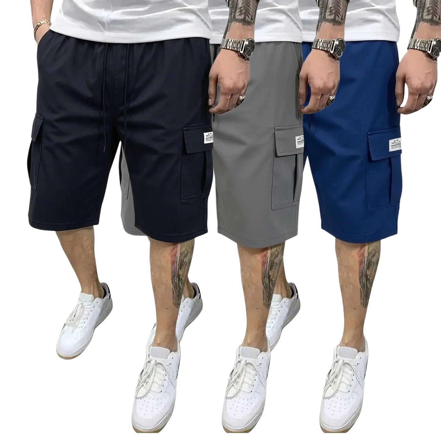 3-Piece Men's Shorts Set - Casual Brown, Black & Green