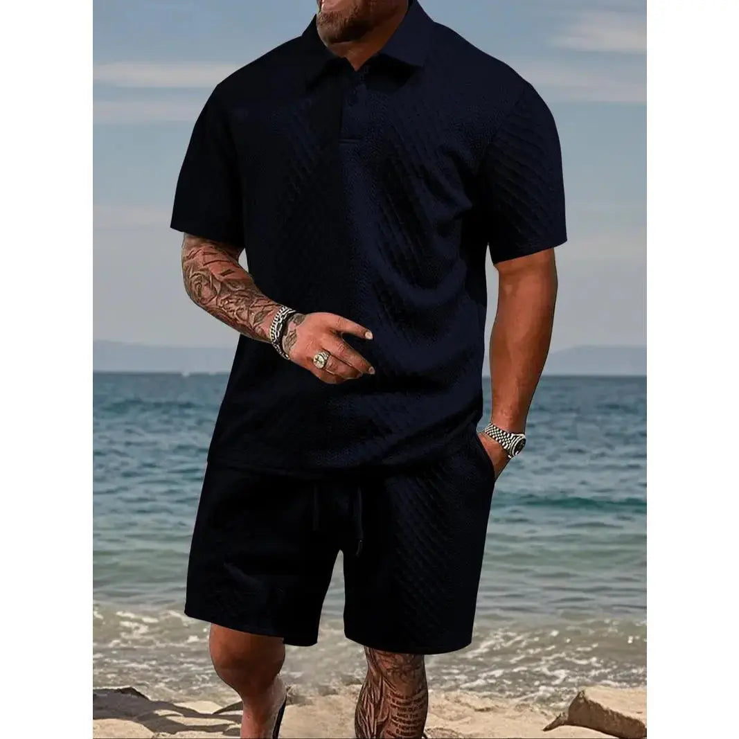Sherlly Men's Solid Polo Shirt & Drawstring Shorts Set - Casual & Comfortable