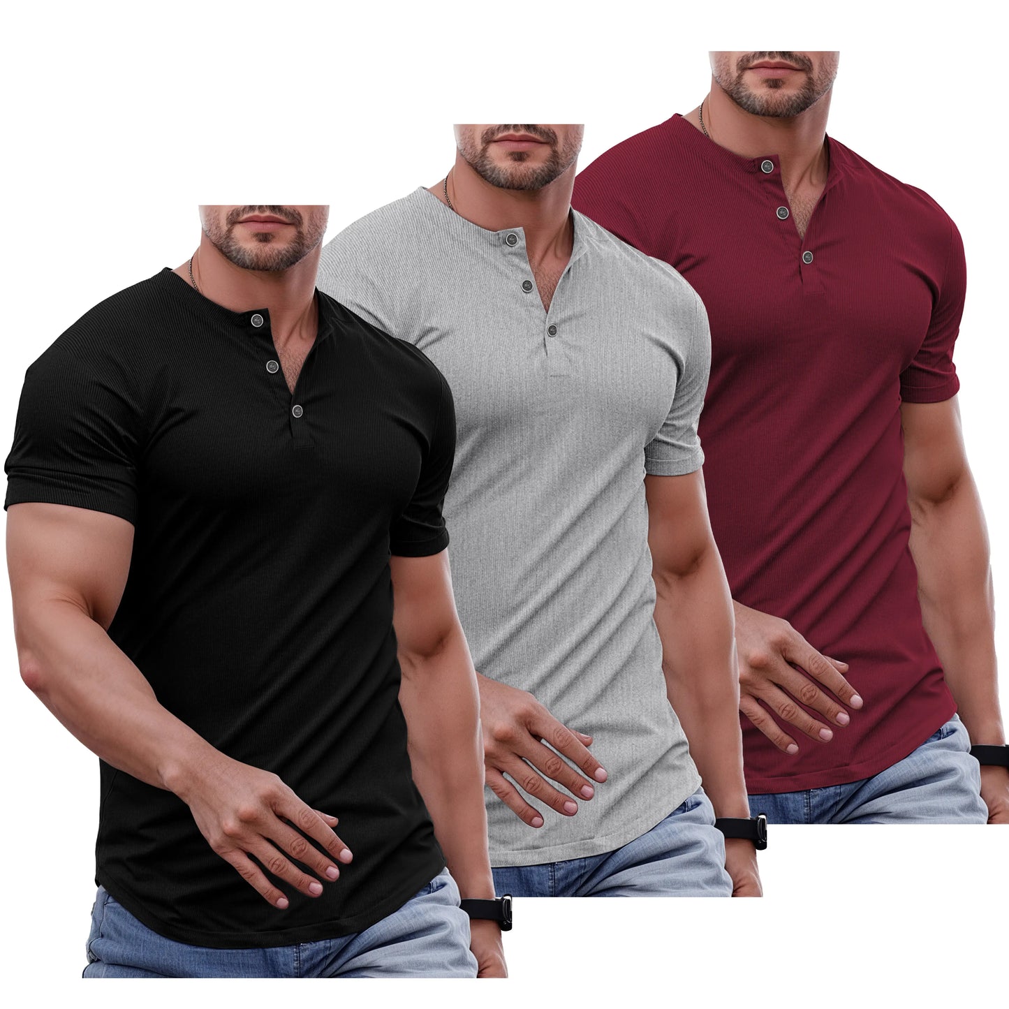 JMIERR Men's Slim Fit Henley Shirt - Gym & Casual Wear