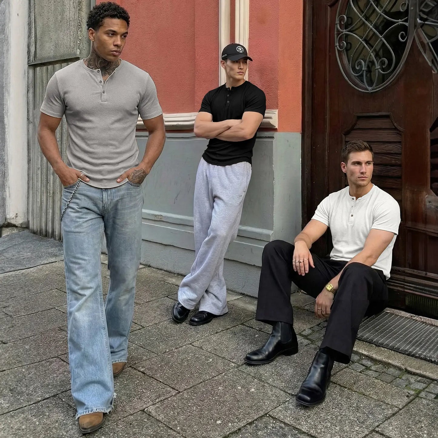 JMIERR Men's Slim Fit Henley Shirt - Gym & Casual Wear