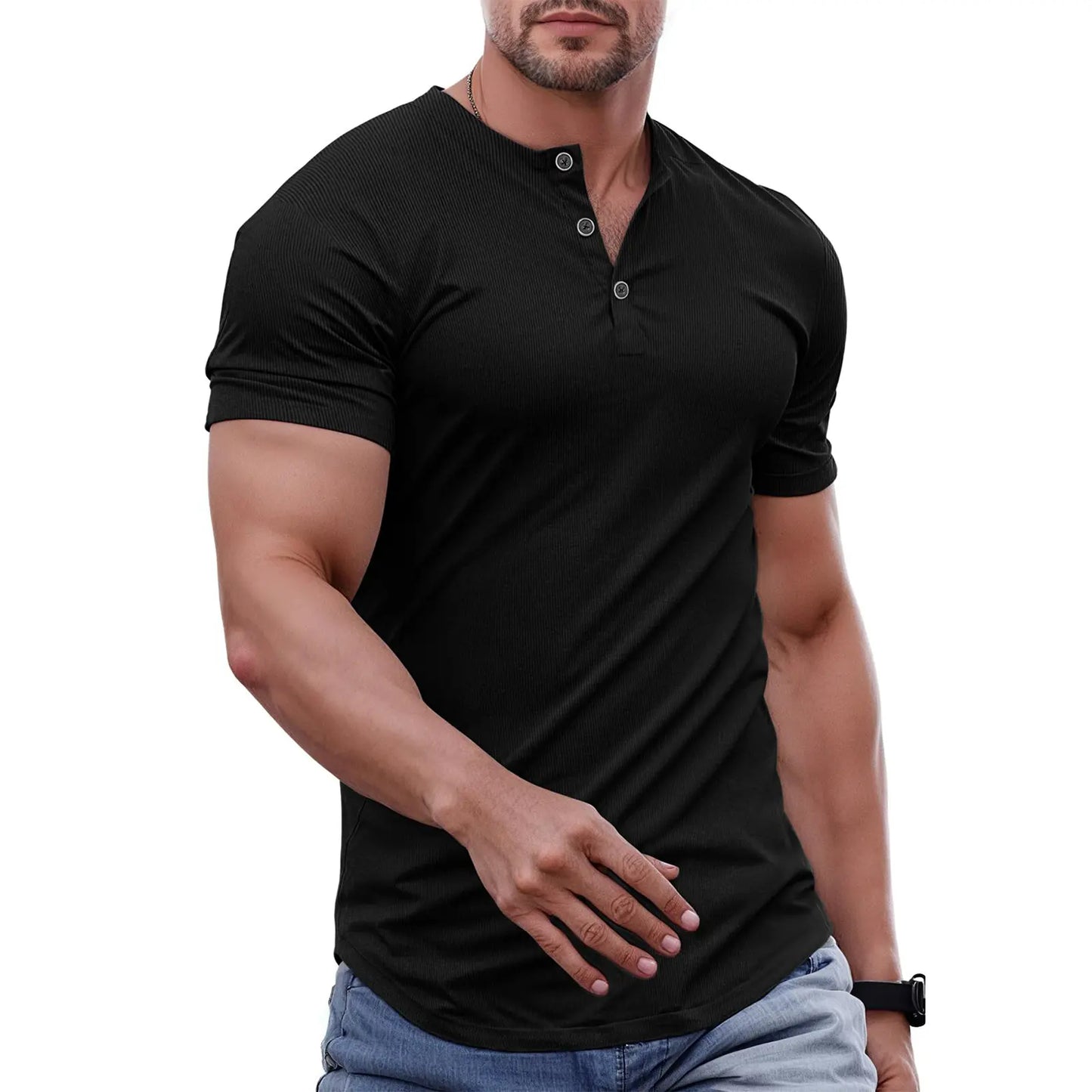JMIERR Men's Slim Fit Henley Shirt - Gym & Casual Wear