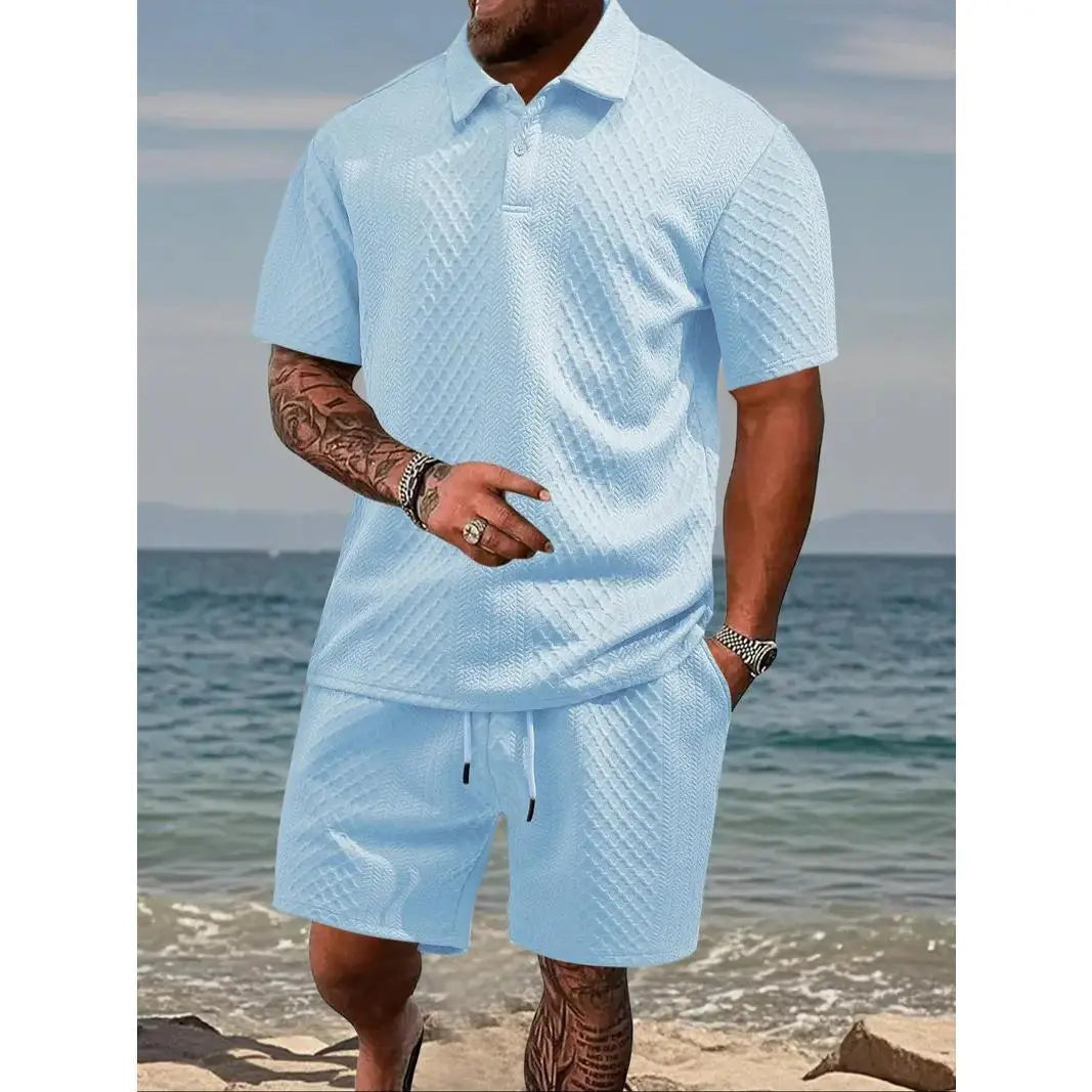 Sherlly Men's Solid Polo Shirt & Drawstring Shorts Set - Casual & Comfortable