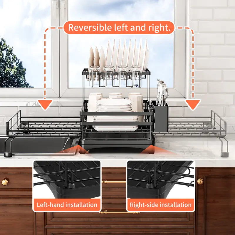 Foldable Pull-Out Dish Drying Rack - Space Saving Organizer
