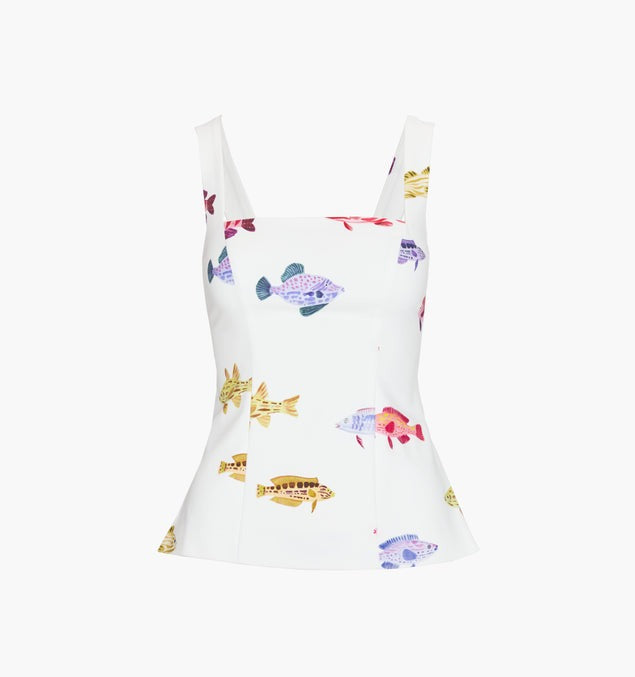 Marina Rainbow Fish Peplum Top & Mini Skirt Set