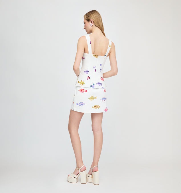 Marina Rainbow Fish Peplum Top & Mini Skirt Set