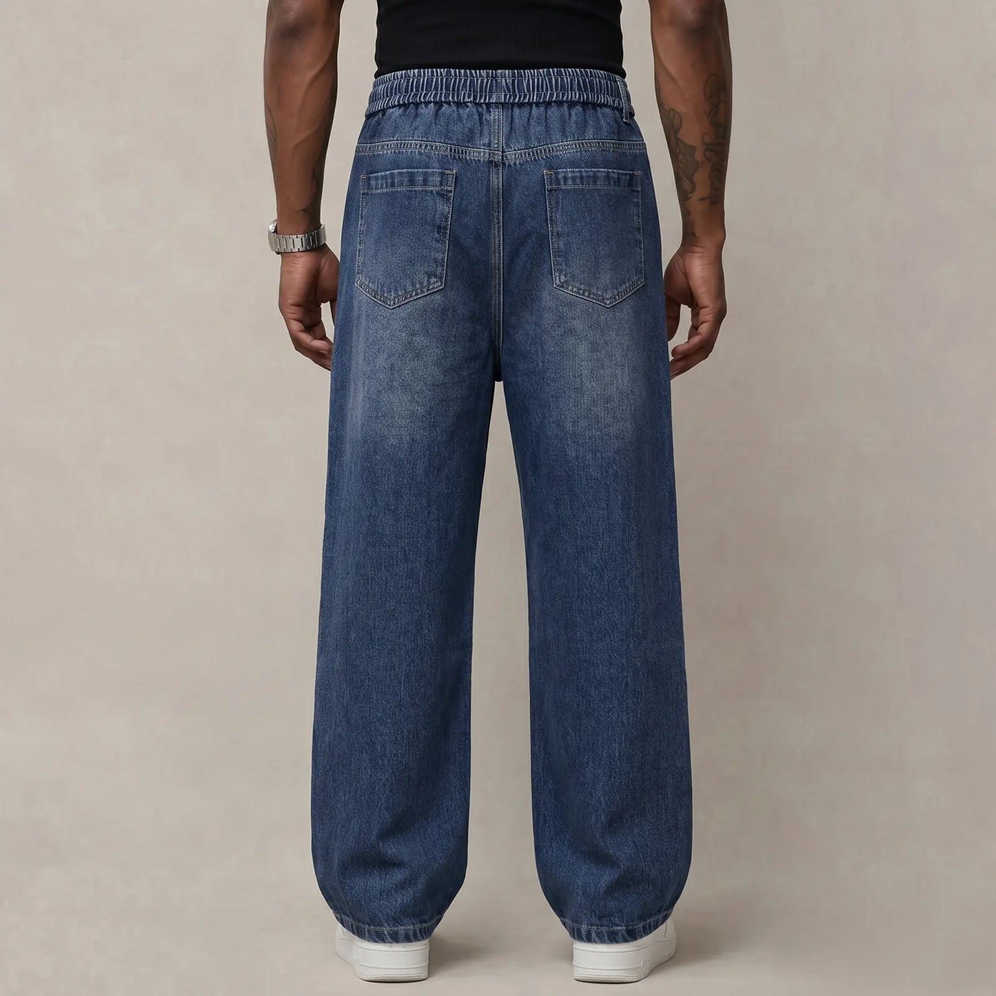 Men’s Stretch Cotton Jeans with Drawstring Waist - Relaxed Fit Comfort