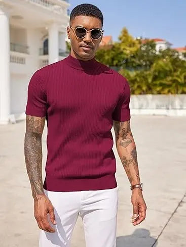 Sherlly Men's Short Sleeve Mock Turtleneck Sweater