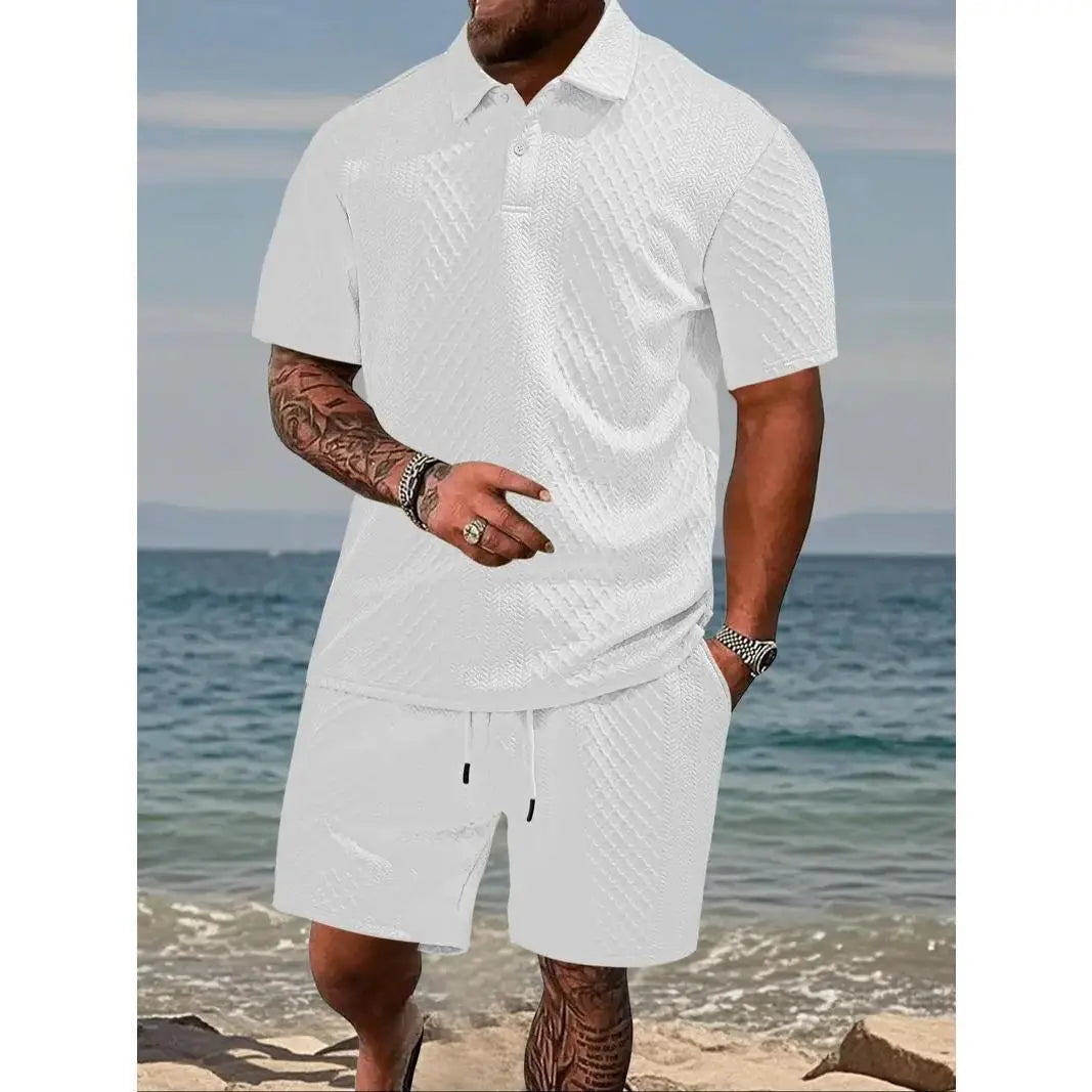 Sherlly Men's Solid Polo Shirt & Drawstring Shorts Set - Casual & Comfortable