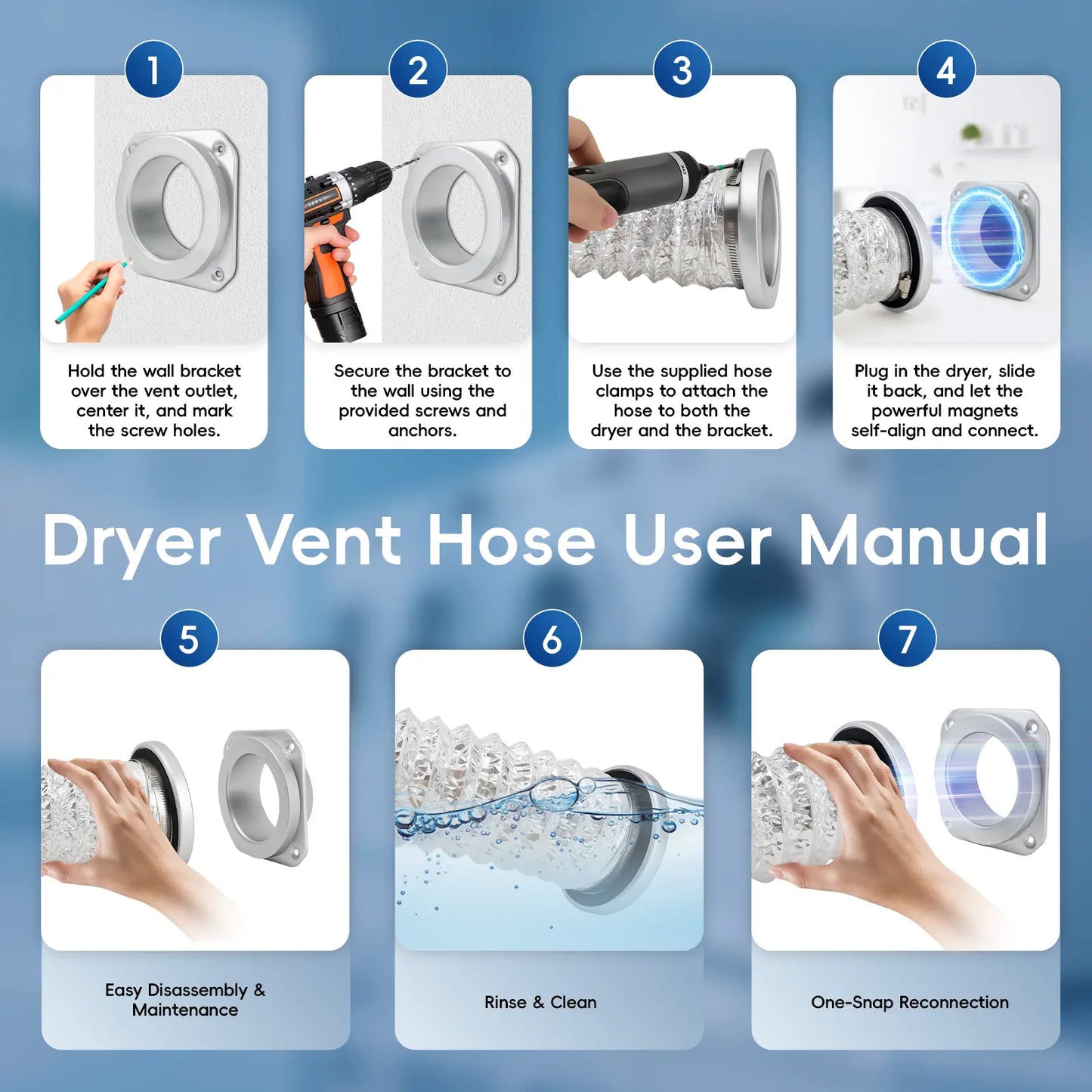 Magnetic Dryer Vent Connector Kit 4-Inch Flexible Hose